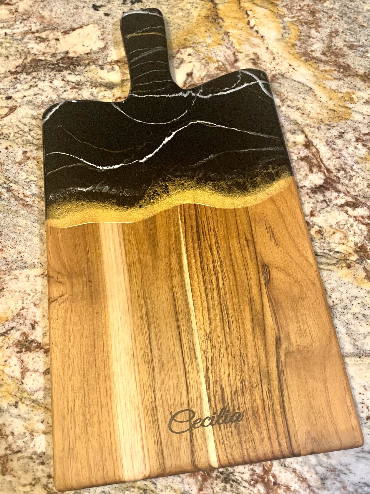 Black marble look resin charcuterie board