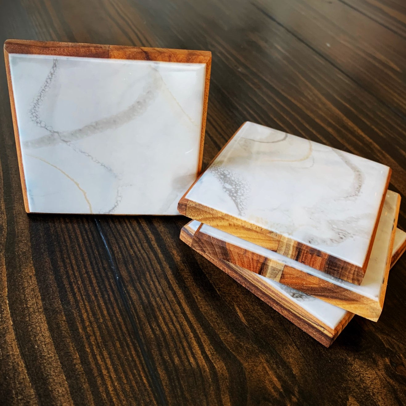 Carrara marble Coaster set