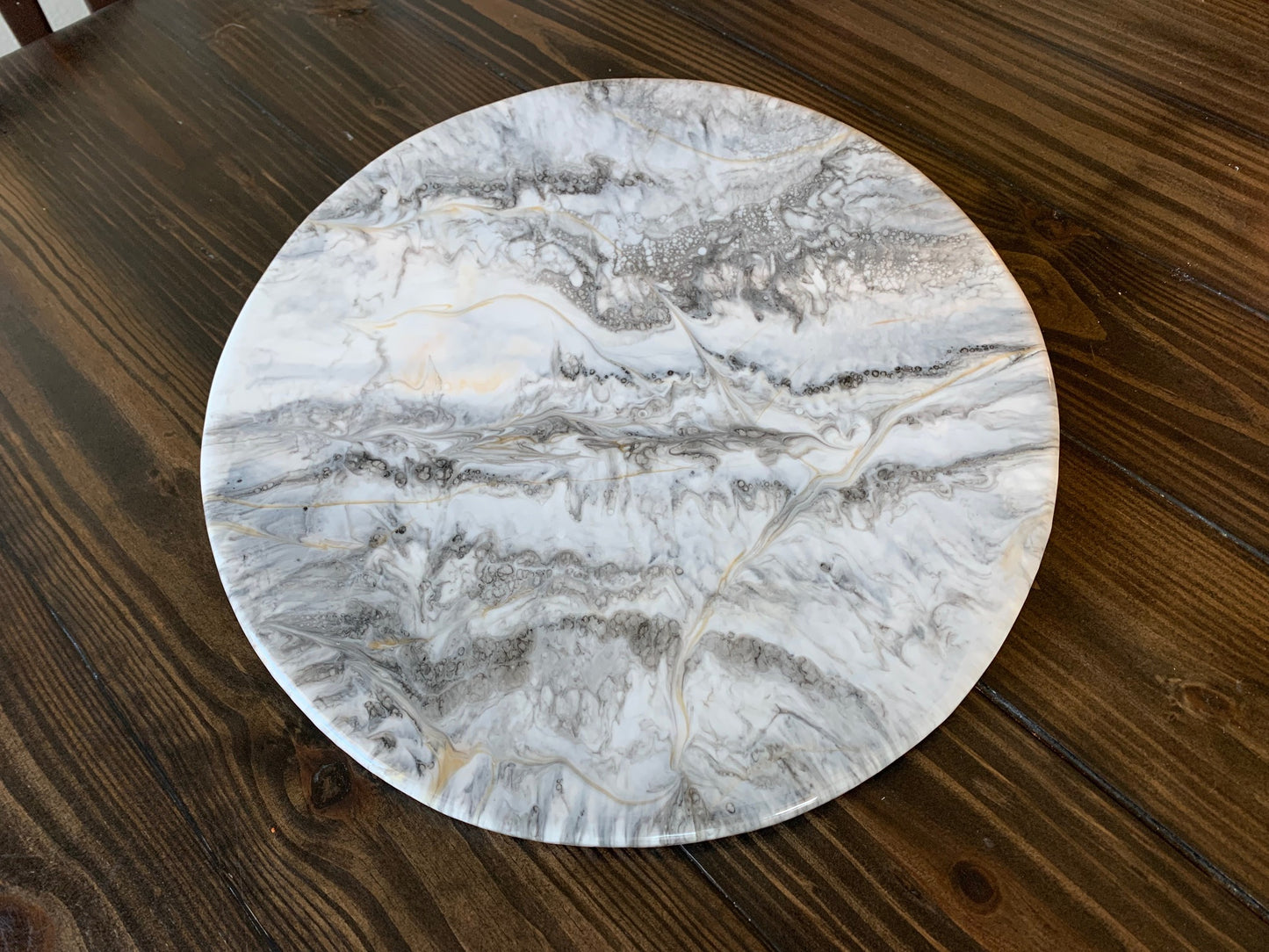 Marble look resin and wood lazy susan