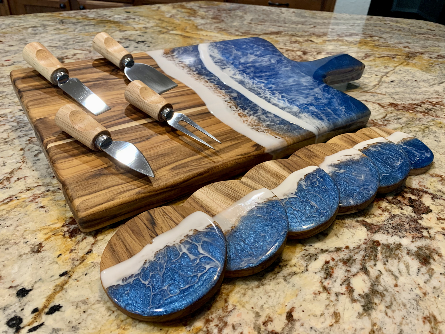 Blue wave resin charcuterie board