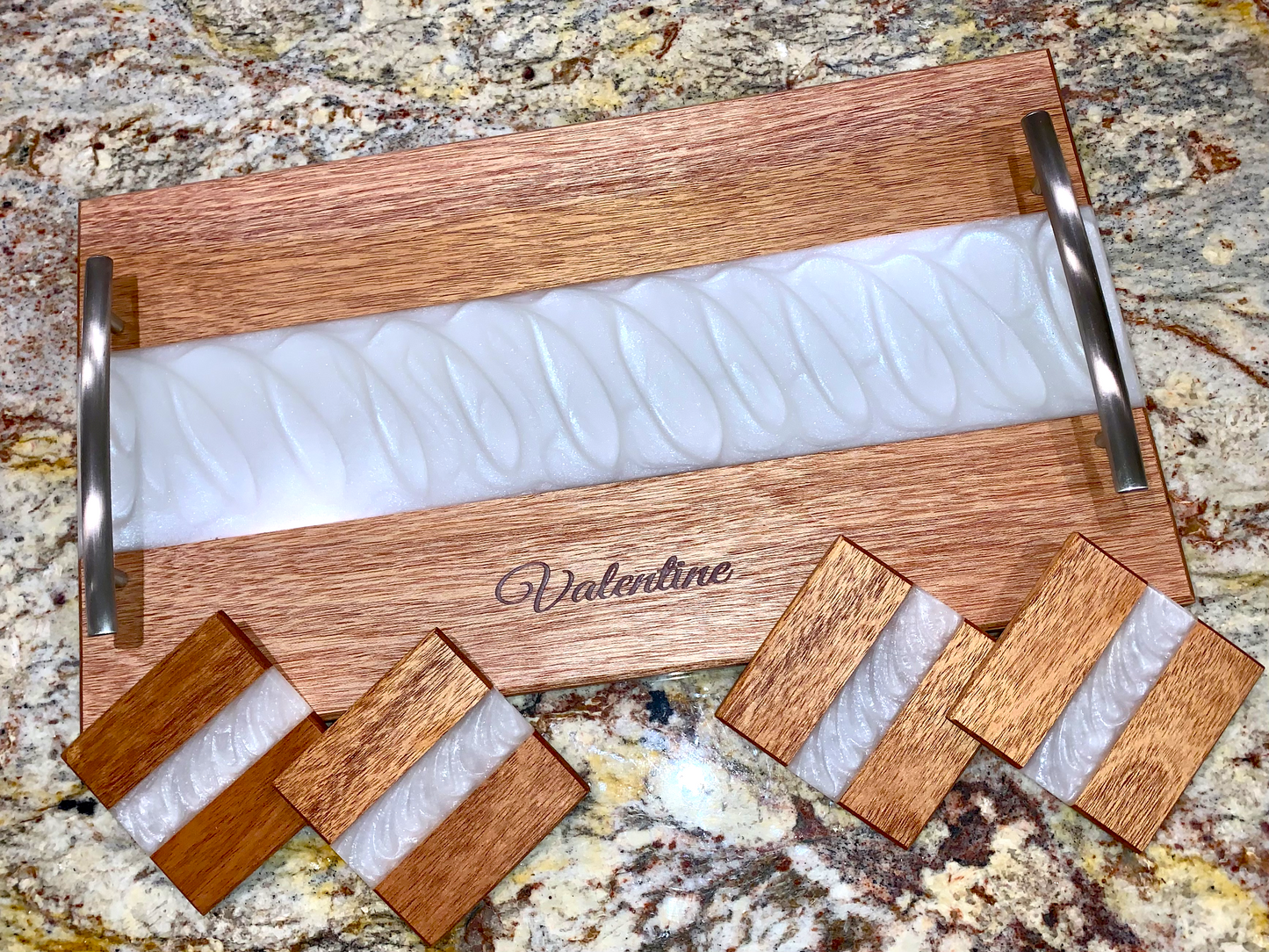 Walnut serving tray with handles