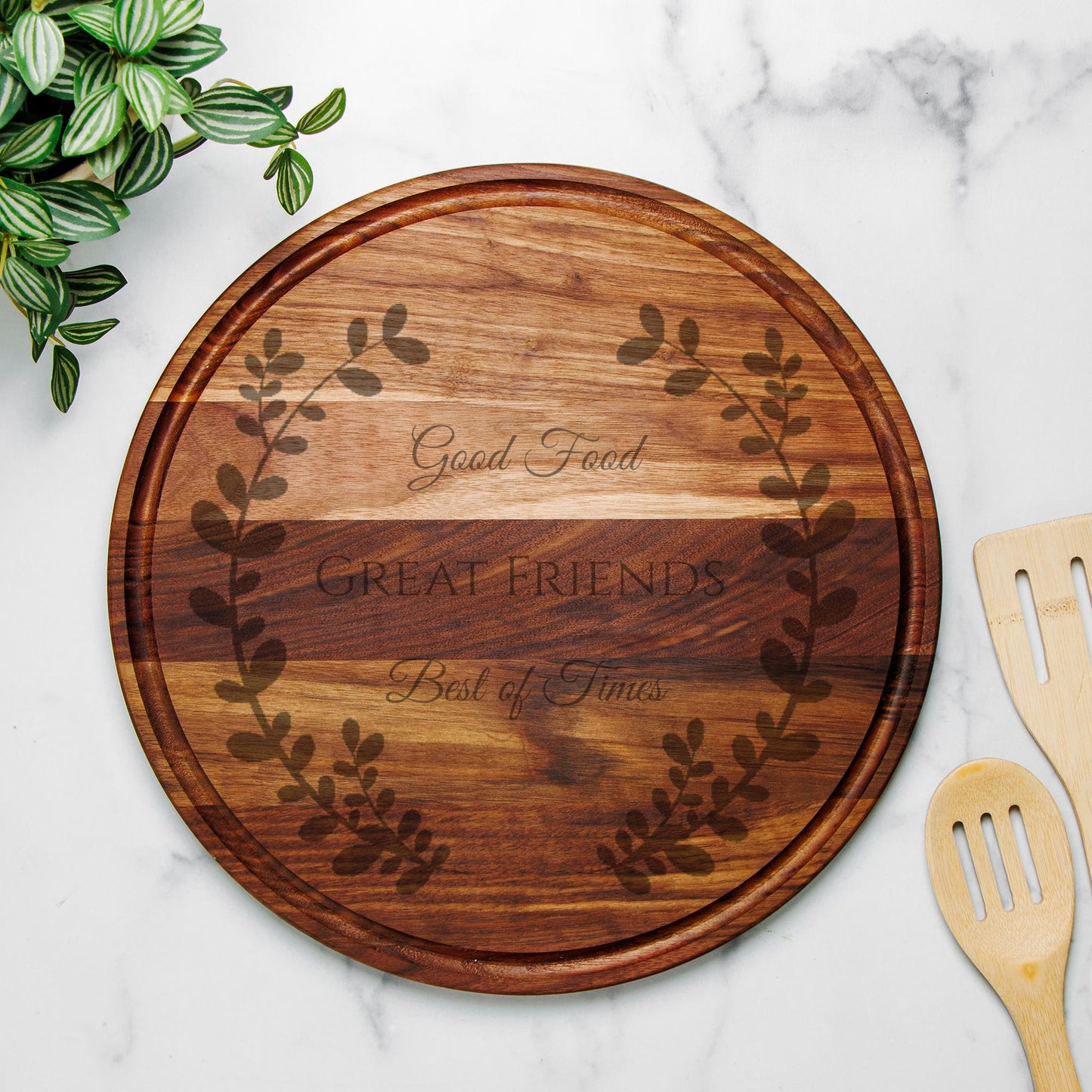 Round Charcuterie Board with Groove - 13.5” x 13.5”