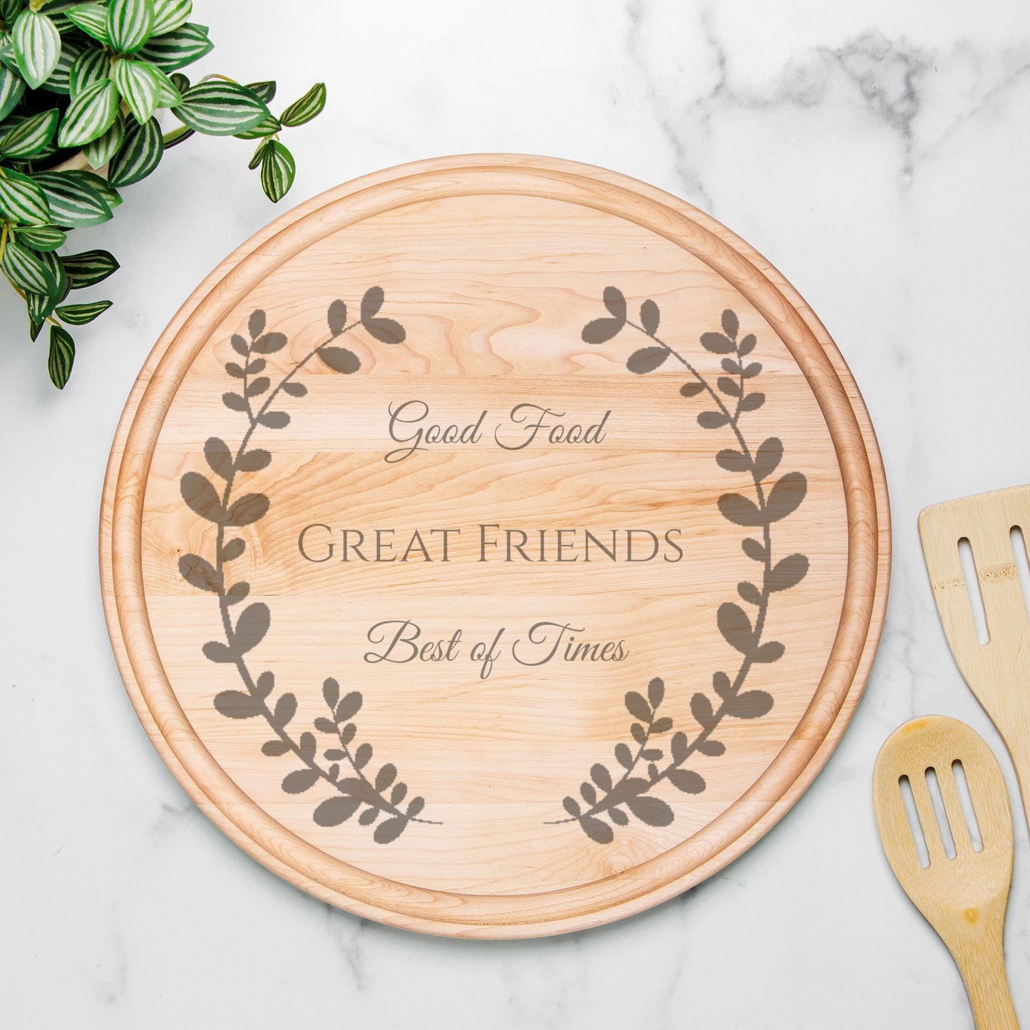 Round Charcuterie Board with Groove - 13.5” x 13.5”